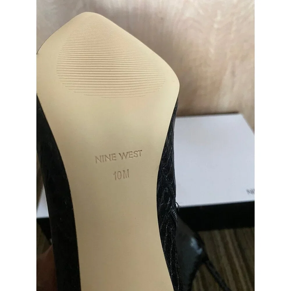 Nine West Women's "Erli" High Heel Black Croc Embossed Faux Leather Sz 10 NIB - Picture 9 of 11